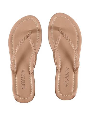 OYOANGLE Women's Braided Strap Flip Flop Thong Sandals Open Toe Slider Sandal Beach Vacation Shoes