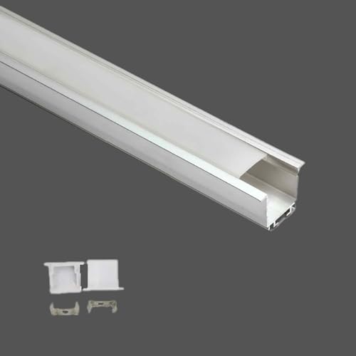 Image of (25x25mm LED Strip Light 1Meter Aluminium Rectangular Conciled Profile Light Channels with Diffused Cover, End Caps and Mounting Clips Without LED Straight Linear - Pack of 1