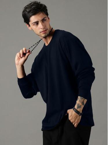 Image of ALONE EAGLE Oversized Cotton Plain Full Sleeve Round Neck Combo T Shirt for Men Pack of 2