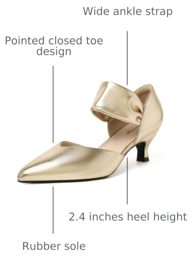 Image of RIBONGZ Kitten Heels for Women Closed Toe Comfortable Low Heels Pointed Toe Sexy Slip on Pumps Bridal Party Dressy Shoes