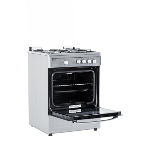 Svan Cocina Gas Butano 4 Zonas de Cocción, Horno 59 L, Inox SKG4601X. Control Manual, 2 Programas de Cocción, Cristal en Puerta de Doble Capa, Tapa Abatible