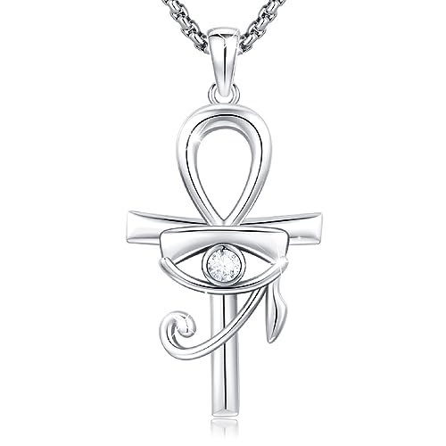 ADUDINCEED Ankh Necklace Women S925 Sterling Silver Ankh Pendant Eye of Horus Jewelry Gifts
