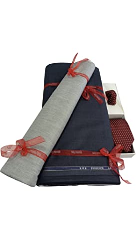 Image of Raymond Men's Unstitched 3.25 Meters Suiting Length Set with Tie, Pocket Square and Shirt Piece (All Weather Fabric,Attractive Box)