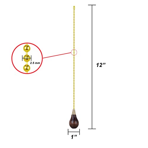 Image of Aspen Creative 20501-11, 12 inch Ceiling Fan Beaded Pull Chain /Walunt Wooden Pendant Knob with Metal Cap in Brass Finish, 1 Pack