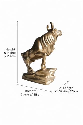 Image of Premium Bull Statue for Home Decor | Charging Bull Table Showpiece | Golden Finish Resin Figurine for Living Room, Office Desk, Wealth & Strength Symbol | 9-Inch Bull Idol for Decoration