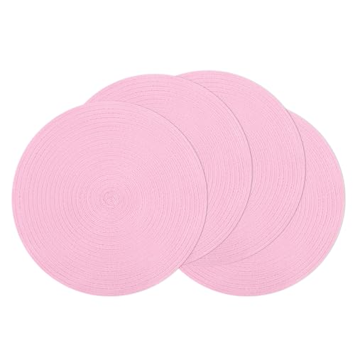 Image of SHACOS Round Braided Placemats Set of 4 Washable 15 inch Round Table Mats for Dining Table Place Mats Home Wedding Party Decor (Pink, 4)