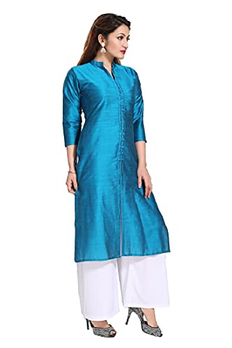 Image of DREAM & DZIRE Women's Silk Blue Straight Kurti for All Plus Size and Small Size