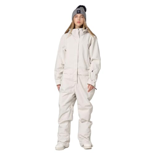 Design unico pezzo: c'è una cerniera tra la giacca e i pantaloni, che lo rende facile andare in bagno. Polsini regolabili e guanto elastico con foro per il pollice aiutano a sigillare il calore. Gonna interna antivento a scatto, orlo interno con coulisse, più antivento, assicurati che neve e vento non entrino nel tuo corpo