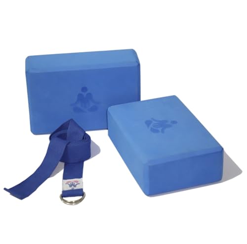 Mukz Combo of 2 Premium Yoga Blocks With Strap - Anti-Slip Moisture Resistant High-Density EVA Foam for Enhanced Stability & Support in Yoga Pilates & Stretching Exercises