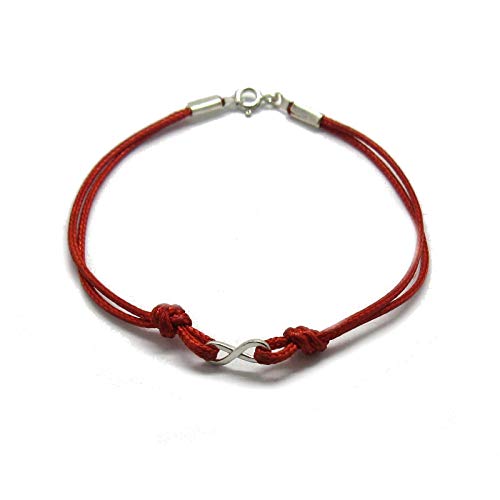 Bracelet en argent massif 925 Infini avec cordon rouge réglable B000220R