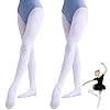 VINZOR 2 piezas de ropa de ballet para niñas de 5 a 9 años de edad, medias blancas para mujer, medias de danza para mujer, medias de ballet para niñas,ropa de ballet para niñas para alturas de 100-130