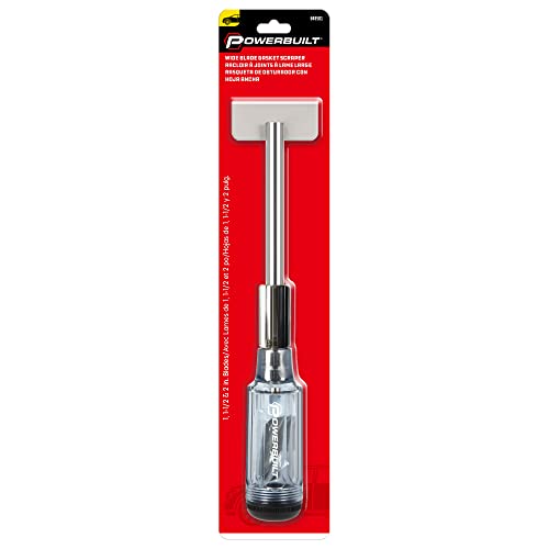 Image of Powerbuilt Wide Blade Gasket Scraper Tool Set - Heavy-Duty Hardened Steel Blades (2 inch, 1-1 /2 inch, 1 inch) with Built-In Storage Handle for Engine Gasket Surface Cleaning - 648501