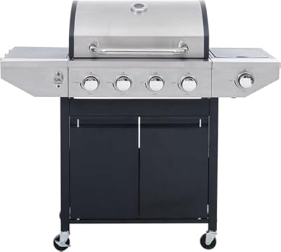 4-Burners Propane Gas Grill with Side Burner, Outdoor Stainless Steel BBQ Grill Built-in Thermometer, 46500 BTU Output Grill for Outdoor BBQ and Camping, Patio Garden Backyard Barbecue