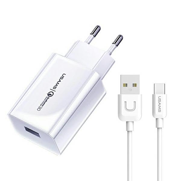 USAMS USB-A naar USB Type-C - 18W Snellader - Kabel etStekker - 1m