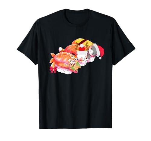 Kawaii Navidad Lindo Gatos Sushi Otaku Japonés Camiseta