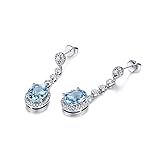 HHRLCHX Plata Ley Aguamarina para Mujer, joyería Femenina Delicada, Boda, Pendientes de Alta Gama