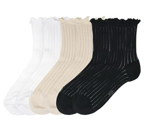 HUE Women's Sheer Rib Ankle Socks, 6 Pair, One Size (4-10), Black, White, Beige3