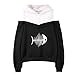 Produktbild Battnot Damen Kapuzenpullover Schulterfrei Langarm Hoodie, Frauen Sweatshirt Oberseiten Fishbone Druck Patchwork Gefälschte Zweiteilige Bluse Herbst Winter Freizeit Oberteile Pulli Women Tops XS-XXL