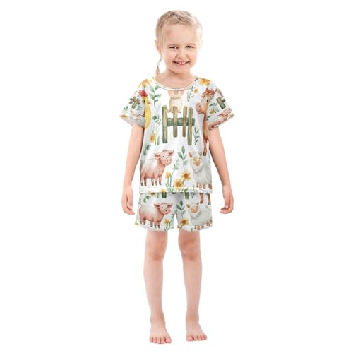Pajama Sets Short Sleeve Farm Animals on Fence Soft Cotton Summer Sleepwear 2 Piece PJS Size 5-14T4