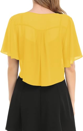 Image of Women's Solid Puff Sleeve Kimono Short Cardigan Loose Cover Up Casual Blouse Top Chiffon