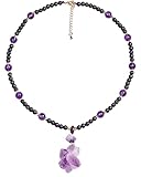 Jewever Gargantilla de piedra de lava de amatista con cuentas para mujer, colgante de amatista cruda, difusor de aceite esencial, collar de cristal curativo Reiki