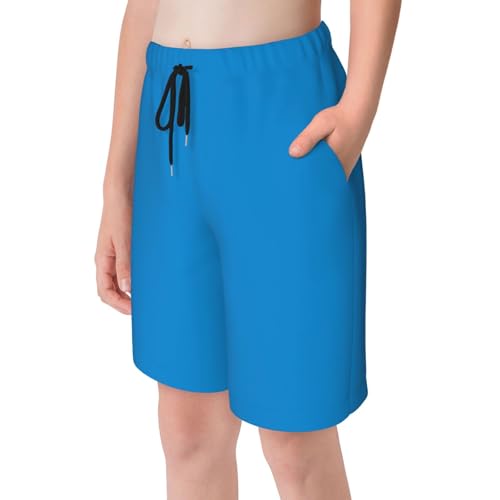 Solid Color Blue Youth Beach Pants, Soft and Breathable, with Drawstring Waist, Suitable for Sports and Leisure.4