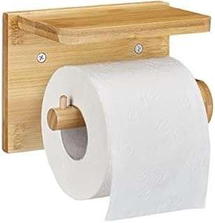 Relaxdays Shelf for Mobile Phone and Wet Wipes, Bamboo Toilet Paper Holder, HBT 12 x 16 x 10.3 cm, Natural, 100%, 1 Item
