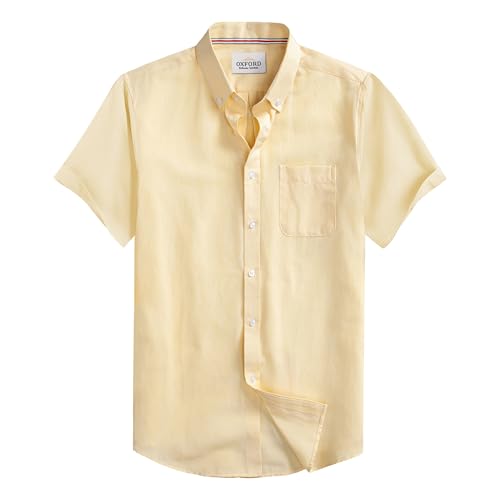 Mens Oxford Shirt Short Sleeve Regular Fit Casual Button Down Shirt with Pocket
