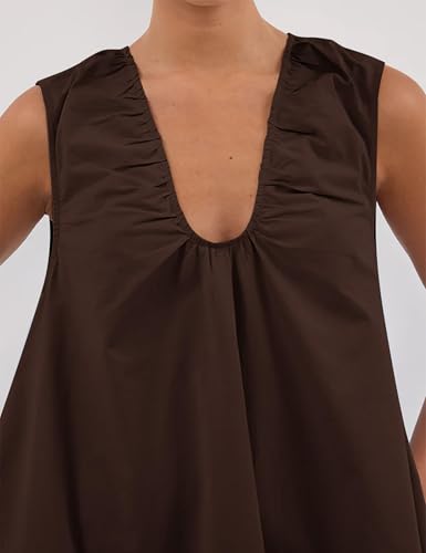 Livtany Women's Scoop Neck Babydoll Cute Mini Dress Flowy Sleeveless Short Dress Ruched Loose Fit Summer Dresses with Pockets3