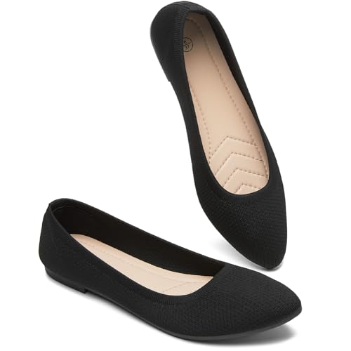 BABUDOG Women's Mesh Flats Shoes Pointed-Toe Dress Shoes for Women Black Flats Comfortable Memory Foam Flats(Black.US7)