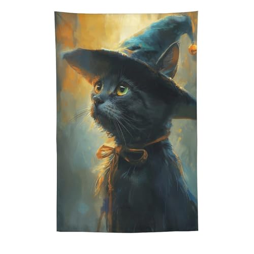 Tapisserie murale sorcière et chat pour une décoration de chambre esthétique et cocooning