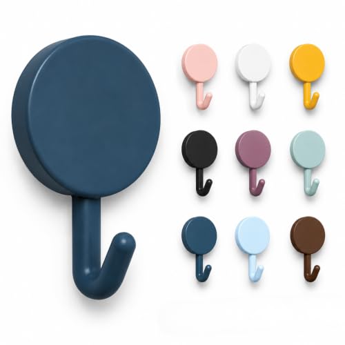 Image of KONVIO NEER Round Self Adhesive Wall Hooks - 10 Pack Multicolor Wall Hanging Hooks, Cute Plastic Key Holder Hooks Without Drilling for Keys, Towels, Kitchen, Bathroom, Kids Room & Home Organization