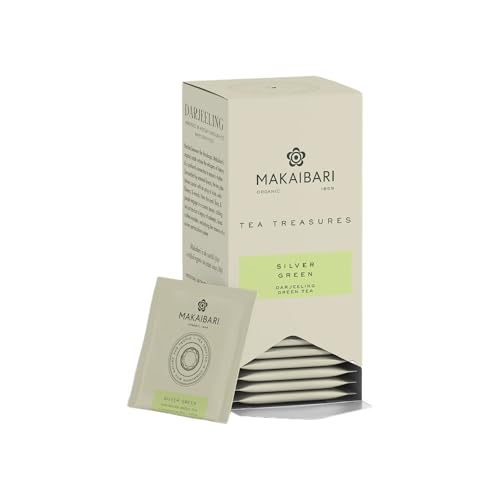 Image of Makaibari Tea Treasures Silver Green Darjeeling Green Tea | 25 Plant-Based Biodegradable Bags (50 gm) | Single Estate | Antioxidant Rich | Refreshing & Natural Flavour | Metabolism Booster
