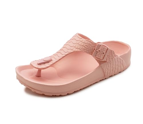 IMTY Womens Ladies Lightweight EVA Toe Post Slip On Flat Beach Summer Pool Slides Water Shoes Flip Flops Sandals (Pink, UK Footwear Size System, Adult, Women, Numeric, Medium, 5)