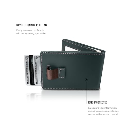 Image of Kings Loot Wallet for Men | Minimalist Slim RFID Blocking Leather Design with Cash Pocket & Card Pull Strap | Holds 1-12 Cards | Stylish & Durable Wallets (Blue Haven)