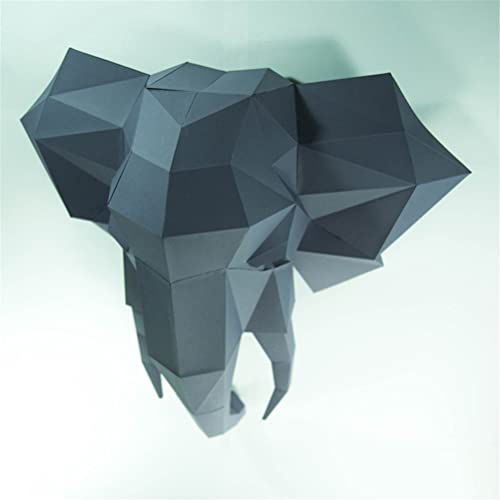 PRDECE Creativity Elephant Animal Paper Model Decoración de pared Cabeza de decoración 3D, papel geométrico Craft Origami, no es un modelo acabado (gris)