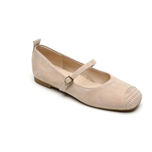 Suede Mary Jane Shoes for Women Ballet Flats Round Toe Low Heels Buckle Strap Flats Comfortable Causal Work Office Walking Shoes