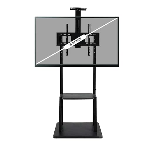 Image of Robustt TV Stand with Wheels | Fits 50-98 Inches TV | Heavy Duty Material | Tilt & Height Adjustable Rolling Stand | Movable TV Stand | Flexible Shelf | Cable Management - Pack of 1