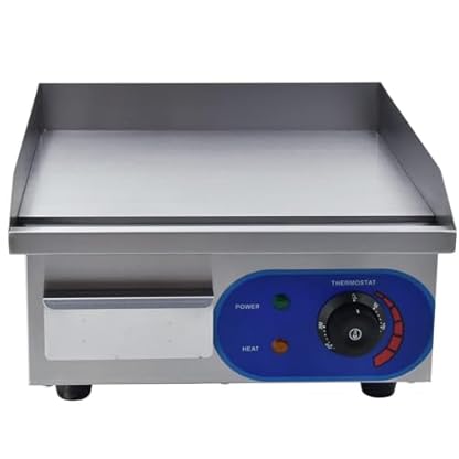 TAIMIKO Elektrischer Grill, Edelstahl, Tischgrill, professionell, 220 – 240 V, 1500 W, Grillplatte aus Eisen, glatte Oberfläche, Spritzschutz (35,5 x 30 cm) – Bild 3