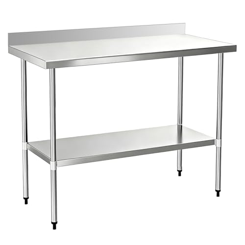 Stainless Steel Work Table 24 x 48 Inch, NSF Commercial Prep Table with Undershelf, Heavy Duty Food Prep Workstation with Backsplash