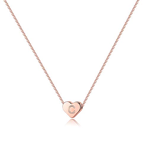 TINGN Collar de Iniciación de Cuidado para Mujer - 14K Oro Rosado Relleno Colgante de Corazón Hecho a Mano Collar de Iniciación de Cuidado para Niñas Regalo de Joyería para Niños (C) Cover