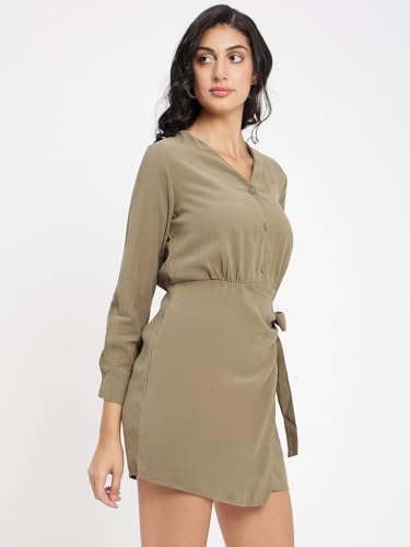 Image of Madame Solid Olive Dress for Women