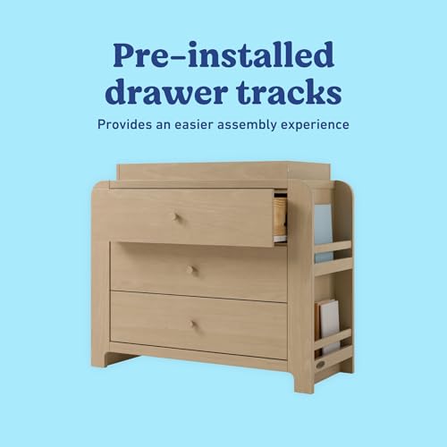 Image of Graco Read-with-Me 3 Drawer Chest with Bookshelves and Removable Changing Topper - GREENGUARD Gold Certified, Nursery & Kids' Bedroom Wood Chest with Spacious Storage (Driftwood)