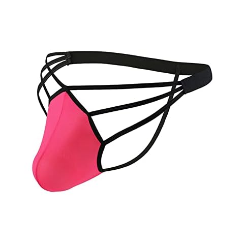Evankin Mens Sexy Ice Silk Thong Hollow Out G-Strings Comfortable Breathable Underwear Jockstrap(RoseRed,XL) Cover