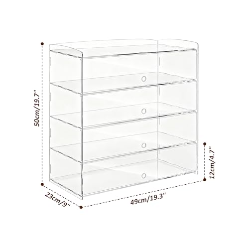 LIROPAU 4-stöckige Gebäck-Vitrine, klare Acryl-Thekenvitrine für Bäckereien, Gebäckvitrine für kommerzielle Arbeitsplatte, 49*23*50cm Bäckerei-Vitrine, transparenter Acryl-Sandwich-Brotschrank