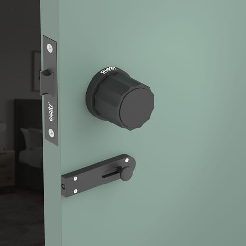 Image of Gloxy Mortise Tower Bolt for Bathroom Mortise Keyless Handle Set Store Room Mortise Keyless Handle Set with Brass Baby Latch for Office,Home |Black Finish (2 Years Warranty, Pack of 1)