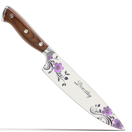 Image of Custom Chef Knife, Personalized Chef knife, Color Engraved knife, Gift, 8 inch Sheath Cover and Gift Box, Gift for Any Season (Summer Edition)