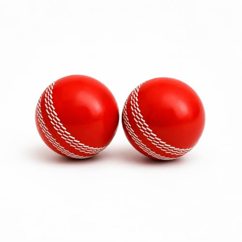 Image of T-20 Synthetic Cricket Ball Match Practice Training | Practice Cricket Ball | Wind Balls | Swing Ball | Indoor & Outdoor Street & Beach Cricket (Red, Pack of 2)