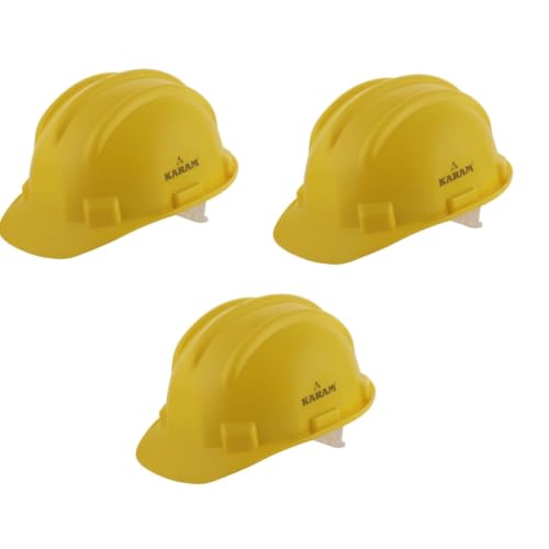 Image of KARAM ISI Certified Industrial Safety Helmet with Plastic Cradle & Rachet Type Adjustment | Safety Helmet for Men Industrial (PN501)(Yellow)(Pack of 3)