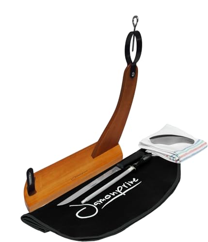 Schinkenhalter + Messer + Wetzstahl + Schinkenabdeckung + Küchentuch + Pinzette - Ideal für Serrano, Ibérico und Prosciutto Schinken - Jamonprive